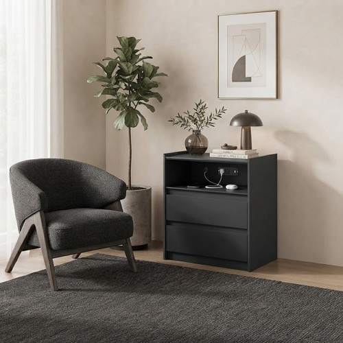 Black nightstand with - black,